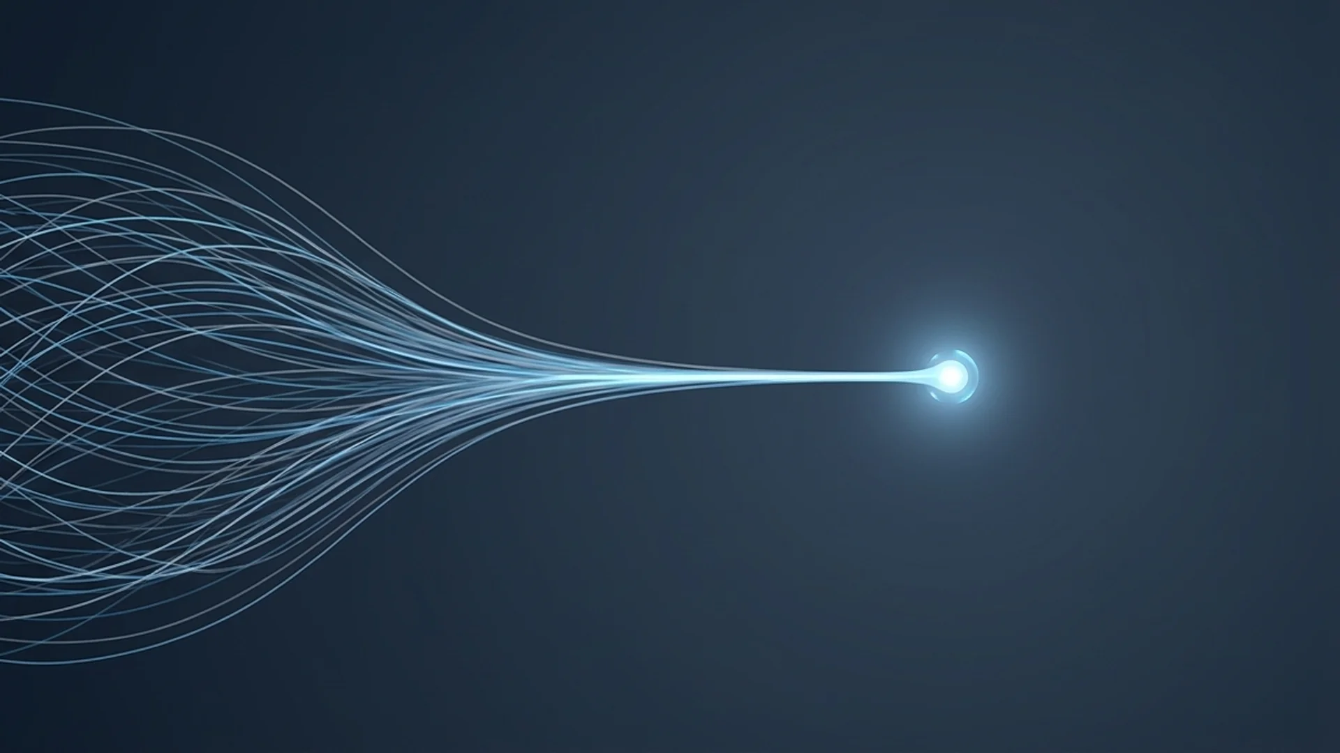 Many faint lines braid together from the left into one line that ends on a single bright point.